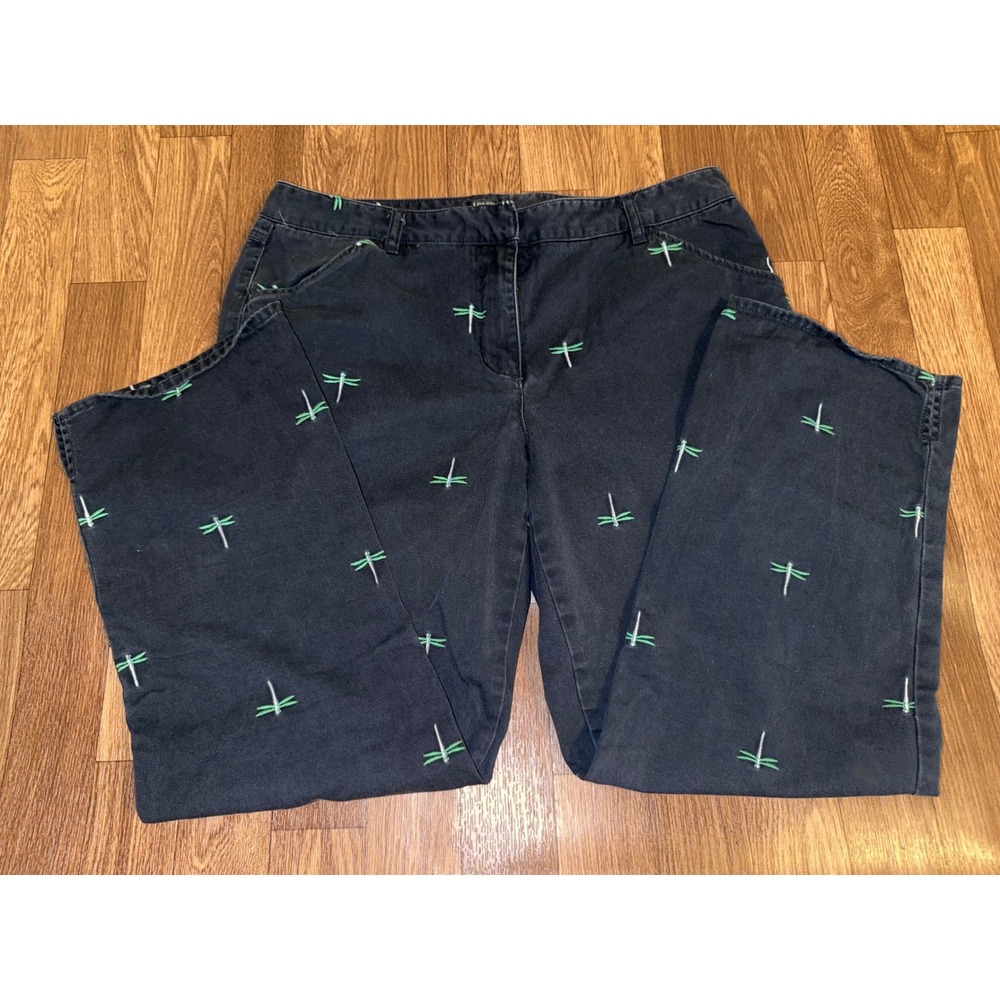 J.Crew Favorite Fit Navy Blue Embroidered Dragonfly Chino Pants Womens 10